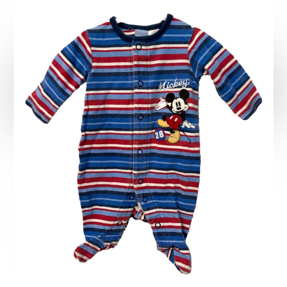 Disney Mickey Mouse Striped Footie - Red, Blue, White